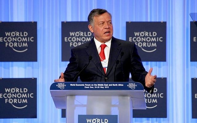 King Abdullah II of Jordan gives the opening speech at the World Economic Forum, held at the King Hussein Bin Talal Convention center in southern Jordan in May. (Photo credit: AP/Mohammad Hannon) King Abdullah II of Jordan gives the opening speech at the World Economic Forum, held at the King Hussein Bin Talal Convention center in southern Jordan in May. (Photo credit: AP/Mohammad Hannon)
