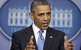US President Barack Obama answering questions during his new conference in the White House, Tuesday, April 30 (photo credit: AP/Pablo Martinez Monsivais)