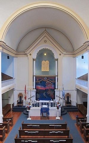 The synagogue's interior, with visible vertical cracking in the upper right corner. (photo credit: Courtesy of Congregation Emanu-El, Victoria)
