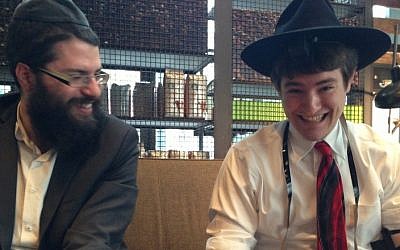 Two Jewish Portlanders enjoying their trip to a local Starbucks. (photo credit: Gil Shefler/JTA)