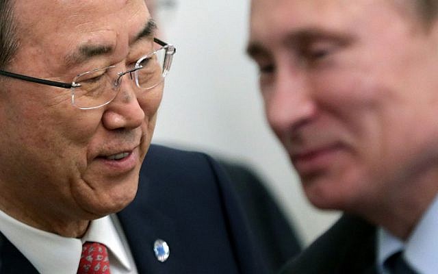 UN Secretary-General Ban Ki-moon (left) and Russian President Vladimir Putin meet in Sochi, Russia, on Friday, May 17, 2013. (Photo credit: AP/Maxim Shipenkov, Pool) UN Secretary-General Ban Ki-moon (left) and Russian President Vladimir Putin meet in Sochi, Russia, on Friday, May 17, 2013. (Photo credit: AP/Maxim Shipenkov, Pool)