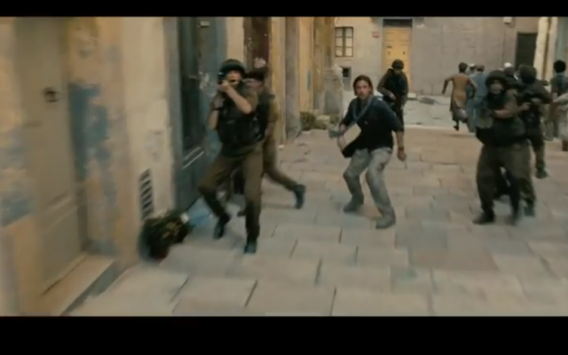 Brad Pitt and the IDF prepare to fight zombies in the Old City (photo credit: Youtube screenshot)