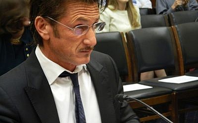 Sean Penn speaking at the congressional hearing in Washington on behalf of Jacob Ostreicher, who has been held on house arrest in Bolivia for nearly two years, May 20, 2013. (photo credit: Suzanne Pollak/JTA) Sean Penn speaking at the congressional hearing in Washington on behalf of Jacob Ostreicher, who has been held on house arrest in Bolivia for nearly two years, May 20, 2013. (photo credit: Suzanne Pollak/JTA)