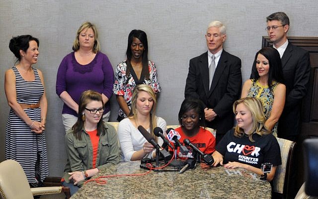 Kountze High School cheerleaders, from left, Savannah Short, Macy Matthews, Kieara Moffett and Rebekah Richardson speak to reporters Wednesday, May 8, 2013, in Beaumont, Texas. (photo credit: AP Photo/The Beaumont Enterprise, Guiseppe Barranco) Kountze High School cheerleaders, from left, Savannah Short, Macy Matthews, Kieara Moffett and Rebekah Richardson speak to reporters Wednesday, May 8, 2013, in Beaumont, Texas. (photo credit: AP Photo/The Beaumont Enterprise, Guiseppe Barranco)