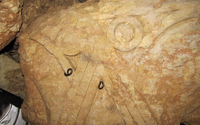 The pillar is of a type associated with monumental construction during the time of the First Temple in Jerusalem. (Courtesy of Binyamin Tropper/Kfar Etzion Field School)