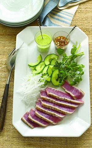 Seared Tuna can be accompanied with two Asian-inspired sauces, ginger or piquant. (photo credit: From 'Helen Nash's New Kosher Cuisine'/JTA)
