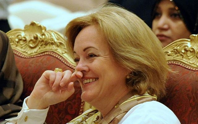 File photo of then-US ambassador to Kuwait, Deborah Jones, in Kuwait City, March 8, 2010 (photo credit: AP/Gustavo Ferrari) File photo of then-US ambassador to Kuwait, Deborah Jones, in Kuwait City, March 8, 2010 (photo credit: AP/Gustavo Ferrari)