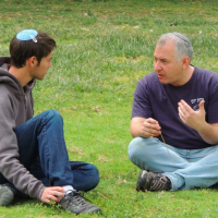 Gould with Nativ director Yossi Garr. He said he didn't wear his kippah all the time in Israel, commenting, "sometimes I just forget to put it on." (Courtesy Nativ)