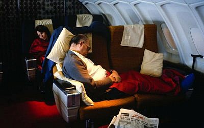 Menachem Begin sleeping on the way to the United States in this undated archive photo. (photo credit: David Rubinger/Yedioth Ahronoth)