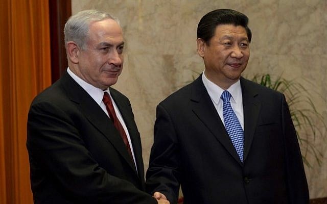 Prime Minister Benjamin Netanyahu and China's President Xi Jinping shake hands, May 9, 2013. (Avi Ohayon/Flash90) Prime Minister Benjamin Netanyahu and China's President Xi Jinping shake hands, May 9, 2013. (Avi Ohayon/Flash90)