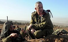 IDF Chief of Staff, Lt. Gen. Benny Gantz in action during a live fire exercise for Israeli army battalion commanders taking place on the Golan Heights, on September 4, 2012. (Shay Wagner/Israel Defense Forces/FLASH90)