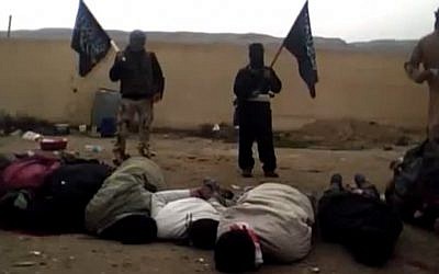 A frame from a video allegedly showing Syrian rebels and dead captives (photo credit: video capture YouTube)