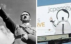 Spot the differences. A billboard depicting JCPenney's controversial 'Hitler kettle' alongside the real thing.