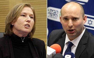 Tzipi Livni and Naftali Bennett (composite image: Flash90)