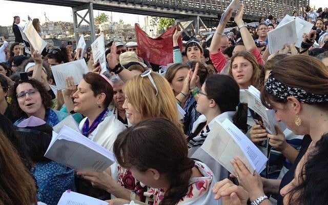 Members of Women of the Wall gather at the Western Wall in Jerusalem on Friday, May 10. (photo credit: Michal Shmulovich/Times of Israel staff)