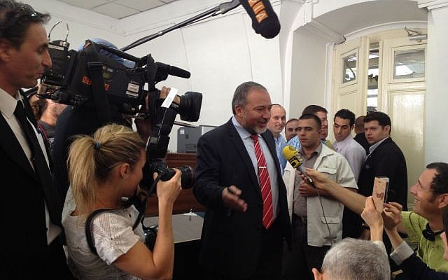 Former foreign minister Avigdor Liberman enters the Jerusalem Magistrate's Court ahead of giving testimony in his corruption trial on Wednesday, May 29 (photo credit: Matti Friedman/Times of Israel) Former foreign minister Avigdor Liberman enters the Jerusalem Magistrate's Court ahead of giving testimony in his corruption trial on Wednesday, May 29 (photo credit: Matti Friedman/Times of Israel)