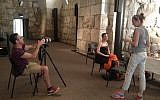 Dancer Renana Raz wearing a Raziela dress, posing as Alexandra Shlomzion (photo credit: Jessica Steinberg/Times of Israel)