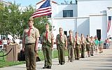Scouts standing at attention during a Boy Scouts of America Memorial Day ceremony. (photo credit: ShutterStock/Sandi Mako/JTA)