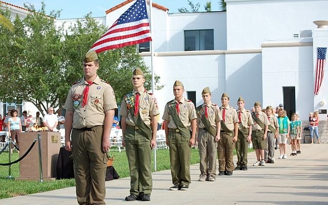 Scouts standing at attention during a Boy Scouts of America Memorial Day ceremony. (photo credit: ShutterStock/Sandi Mako/JTA) Scouts standing at attention during a Boy Scouts of America Memorial Day ceremony. (photo credit: ShutterStock/Sandi Mako/JTA)