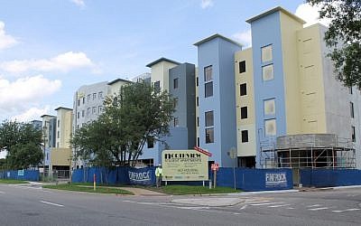 The new mixed-use building at the University of Central Florida includes 600 luxury dorm rooms and a 20,000 sq.-ft. Hillel facility. (photo credit: Uriel Heilman/JTA)