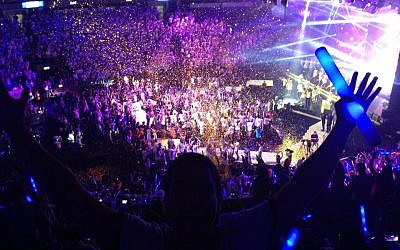 Thousands attend Birthright's Bar Mitzvah bash in Nokia Arena in Tel Aviv on June 26, 2013 (photo credit: Facebook)