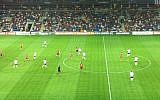 Spain (in red) play Germany at the Under-21 Championships, Sunday (photo credit: Aaron Kalman)