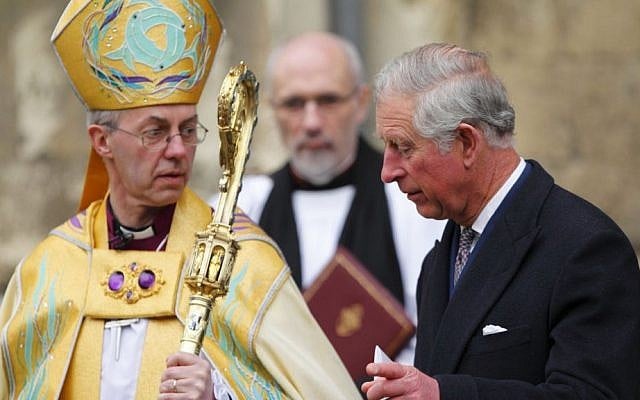The Prince of Wales speaks with the Archbishop of Canterbury, The Most Reverend Justin Welby following his Enthronement at Canterbury Cathedral. (AP Photo/Chris Ison, Pool)
