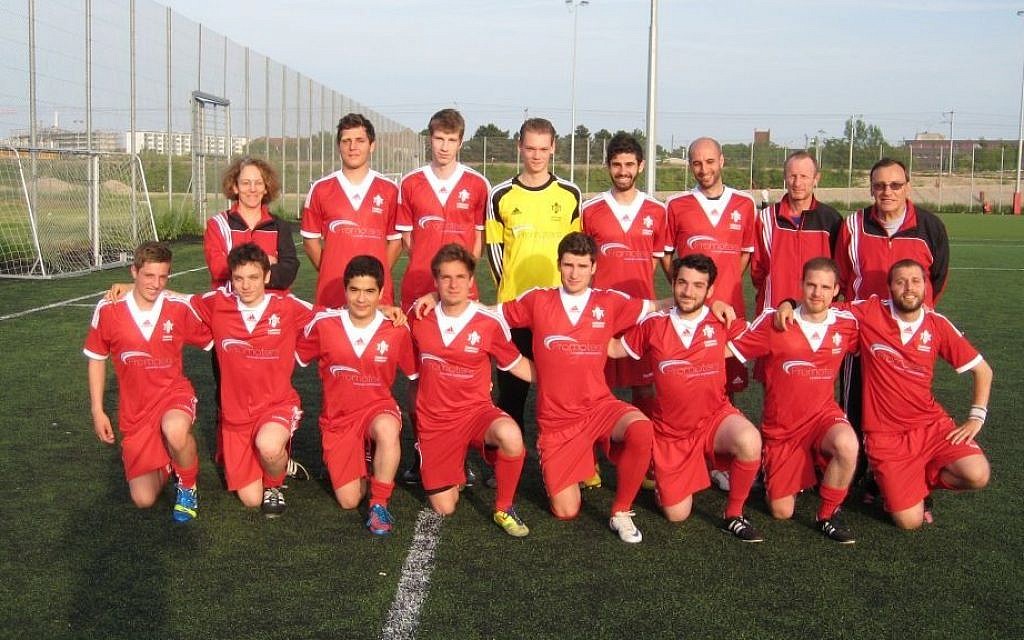 David Jano (bottom right) and Denmark's Maccabiah soccer team (photo credit: courtesy) David Jano (bottom right) and Denmark's Maccabiah soccer team (photo credit: courtesy)