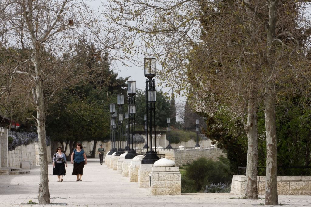 Walking along the Sherover Promenade or tayelet, which abuts the planned Sherover cultural center (photo credit: Nati Shohat/Flash 90)