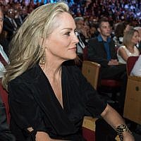 Sharon Stone changed from her yellow dress of the morning, into, yes, black (photo credit: Omer Miron/Flash 90)