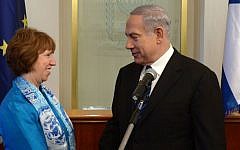 Prime Minister Benjamin Netanyahu with EU Foreign Policy Chief Catherine Ashton, during their meeting in Jerusalem, on June 20, 2013. (photo credit: Amos Ben Gershom/ GPO/Flash90)