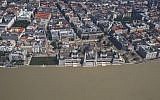 Aerial view of the rising water of the flooding River Danube approaching the Parliament building, center, in Budapest, Hungary on Friday. (photo credit: AP Photo/MTI, Sandor Ujvari)
