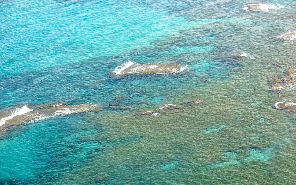 Dancing blue and green water surrounding Herod's palace on the sea (photo: Qanta Ahmed)