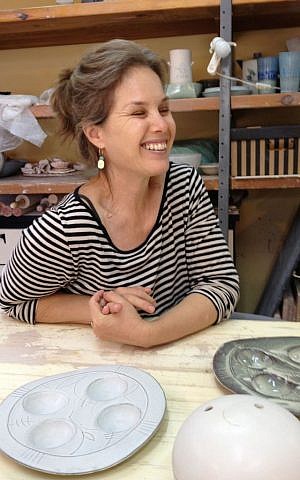 Michal Keren Gelman, a silversmith turned ceramicist (photo credit: Jessica Steinberg/Times of Israel)