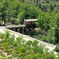 Aerial view of the train carriage installed at Yad Vashem. (photo: Qanta Ahmed)
