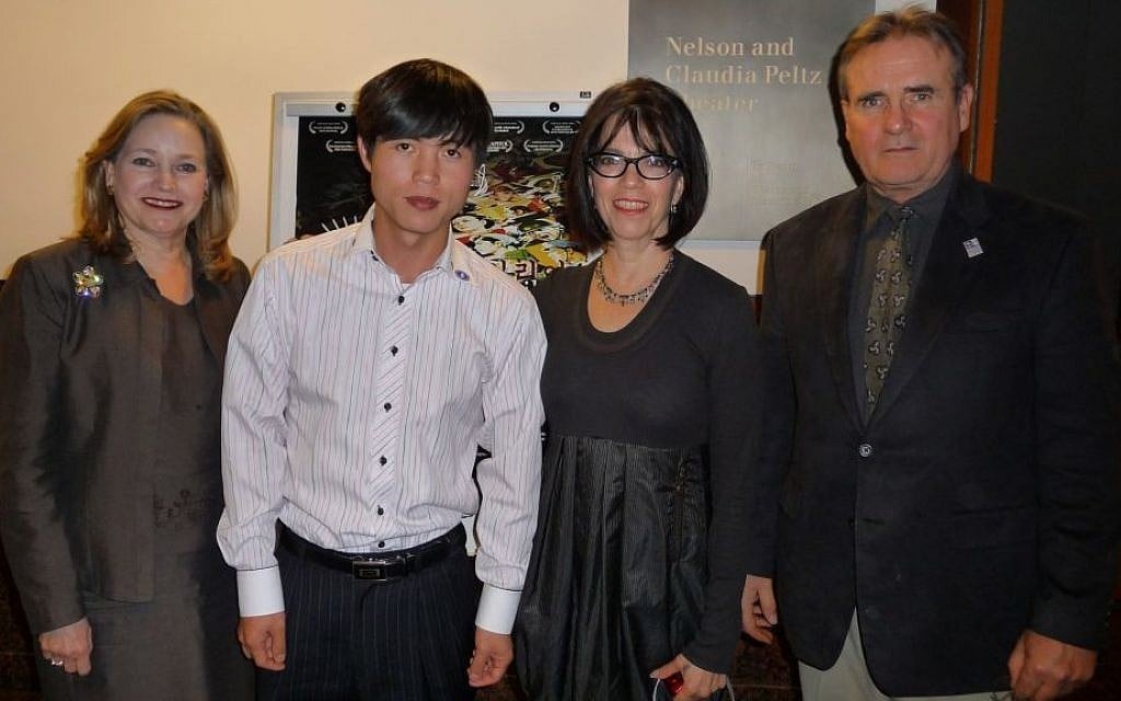 Shin Dong-hyuk, center-left, at the Simon Wiesenthal Center's Museum of Tolerance in Los Angeles during a screening of a film about North Korea, 2009. (Courtesy Simon Wiesenthal Center's Museum of Tolerance) Shin Dong-hyuk, center-left, at the Simon Wiesenthal Center's Museum of Tolerance in Los Angeles during a screening of a film about North Korea, 2009. (Courtesy Simon Wiesenthal Center's Museum of Tolerance)