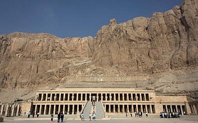 Foreign tourists visit Hatshepsut Temple, in Luxor, Egypt. Stunned tourist workers vow to block the newly appointed Islamist governor of Luxor province from taking office. The reason: He belongs to a former militant group that killed nearly 60 tourists visiting a Pharaonic temple there in the 1990s. (photo credit: AP/Nasser Nasser)