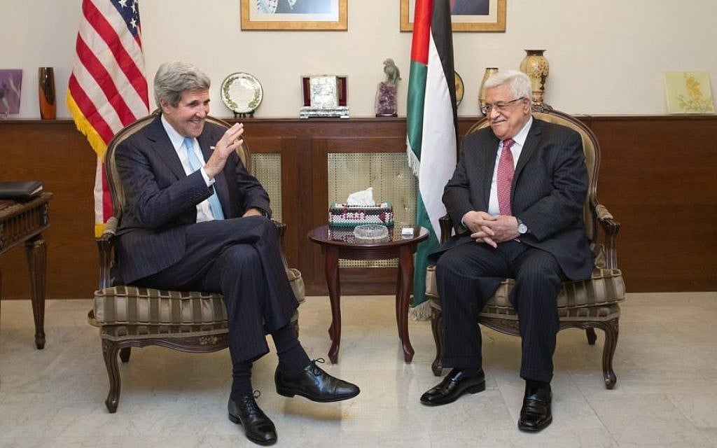 US Secretary of State John Kerry, left, meets with Palestinian Authority President Mahmoud Abbas in Amman, Jordan, on June 28, 2013 (AP/Jacquelyn Martin, Pool) US Secretary of State John Kerry, left, meets with Palestinian Authority President Mahmoud Abbas in Amman, Jordan, on June 28, 2013 (AP/Jacquelyn Martin, Pool)