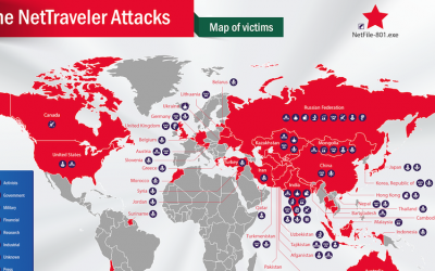 Map of the NetTraveler malware's reach (photo credit: Courtesy)