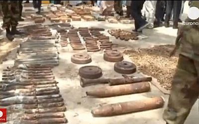 Suspected Hezbollah weapons cache uncovered in May 2013 in Kano, Nigeria. (screen capture: Youtube/Euronews)