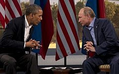 US President Barack Obama meets with Russian President Vladimir Putin in Enniskillen, Northern Ireland, Monday, June 17, 2013. (photo credit: AP/Evan Vucci)