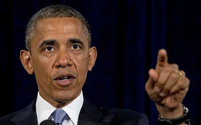 President Barack Obama gestures while speaking in San Jose, Calif. , Friday, June 7, 2013 (photo credit: AP/Evan Vucci)