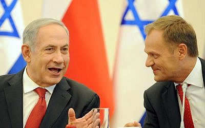Prime Minister Benjamin Netanyahu, left, and his Polish counterpart Donald Tusk in Warsaw, Poland, on Wednesday, June 12, 2013. (photo credit: AP Photo/Alik Keplicz) Prime Minister Benjamin Netanyahu, left, and his Polish counterpart Donald Tusk in Warsaw, Poland, on Wednesday, June 12, 2013. (photo credit: AP Photo/Alik Keplicz)