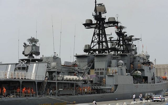 Illustrative photo showing Russian sailors aboard the Admiral Panteleyev Russian war ship moored at the Cypriot port of Limassol, on May 17, 2013. (photo credit: AP Photo/Pavlos Vrionides) Illustrative photo showing Russian sailors aboard the Admiral Panteleyev Russian war ship moored at the Cypriot port of Limassol, on May 17, 2013. (photo credit: AP Photo/Pavlos Vrionides)