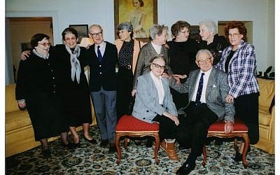 Sir Nicholas Winton with some of the now-grown children he helped rescue in Chechoslovakia. (photo credit: Courtesy of Menemsha Films)