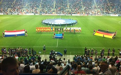 Opening ceremonies for Group B at the UEFA Under-21 championship (photo credit: Raphael Gellar)