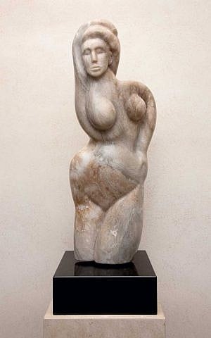 Soraya Sarah Nazarian, Curved Woman, 1996, alabaster on black marble base (photo credit: courtesy) Soraya Sarah Nazarian, Curved Woman, 1996, alabaster on black marble base (photo credit: courtesy)
