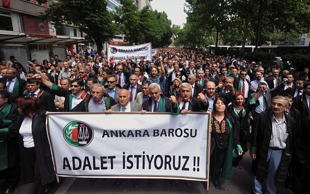 Turkish lawyers march in support of anti-government protests in Ankara, Turkey, Wednesday, June 12, 2013 (photo credit: AP Photo/Burhan Ozbilici) Turkish lawyers march in support of anti-government protests in Ankara, Turkey, Wednesday, June 12, 2013 (photo credit: AP Photo/Burhan Ozbilici)
