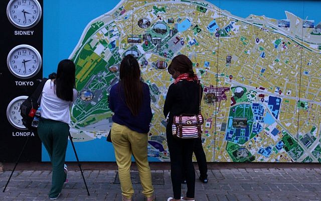Tourists look a tourist map in Sultanahmet tourist area of Istanbul, on Tuesday, June 4, 2013. (photo credit: AP Photo/Thanassis Stavrakis)