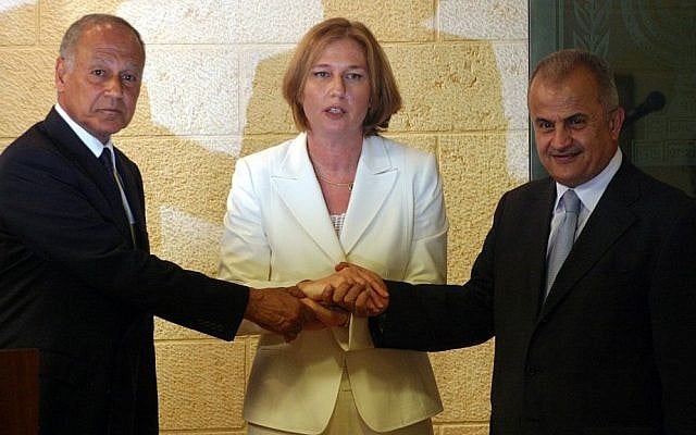Then-foreign ministers Tzipi Livni, Abdul-Ilah Khatib, of Jordan, and Ahmed Aboul Gheit, of Egypt, meet in Jerusalem, July 25 2007. (photo credit: Orel Cohen/Flash90) Then-foreign ministers Tzipi Livni, of Israel, Abdul-Ilah Khatib, of Jordan, and Ahmed Aboul Gheit, of Egypt, meet in Jerusalem, July 25 2007. (photo credit: Orel Cohen/Flash90)
